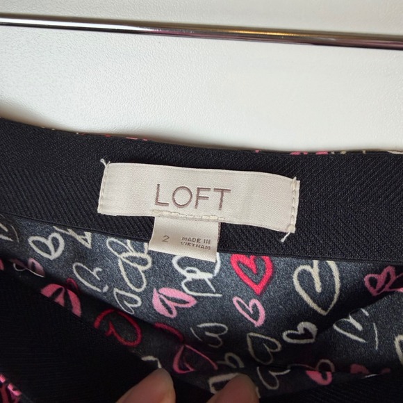 LOFT Black Heart Print Midi Skirt Size 2 Coquette Valentines Romantic Y2K Girly - Picture 7 of 12